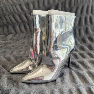 Women Go-Go Disco Glam Western Pointed Toe Stiletto Heel Boot Silver Metallic 8